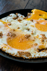 Sesame Seeds with Fried Eggs for Turkish Breakfast.