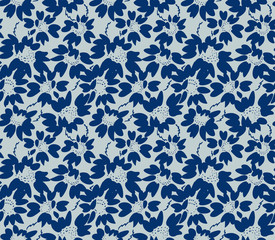 Japanese Blue Flower Seamless Pattern