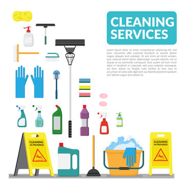 vector set of household supplies cleaning product , tools of house cleaning isolated on white background. template with copy space for text and logo for cleaning service company
