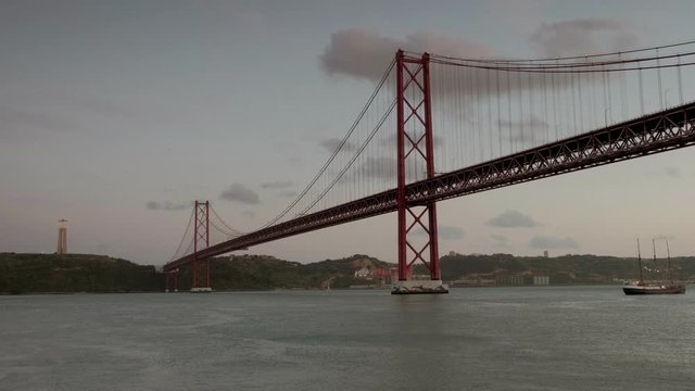 Clip of the 25th April Bridge Lisbon at twilight