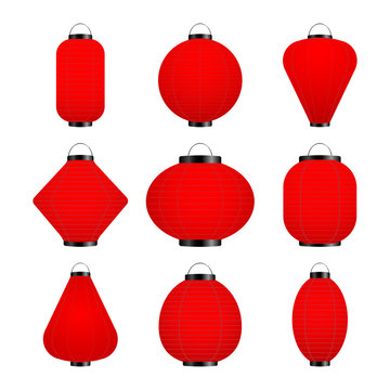 Vector set of red lantern isolated on a white background.