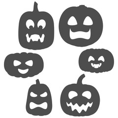Set of black and white pumpkins with faces for Halloween. Isolated vector objects on a white background.