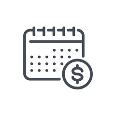 Payday line icon. Calendar with dollar coin vector outline sign.