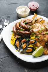 Seafood plate, squid, octopus, mussels, shrimp