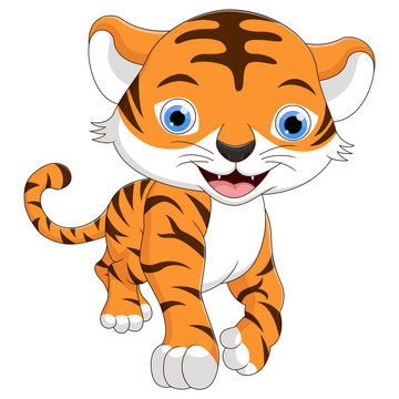 Cute a baby tiger cartoon is smiling