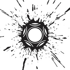 Vector illustration of a soccer ball on a white background in a large black blob. Big splashes from a football hitting a white surface. Abstract soccer ball for design logo, emblem, label, banner.