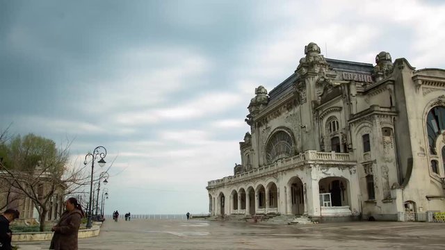 Hyperlapse of the seaside Casino building in Constanta, Romania