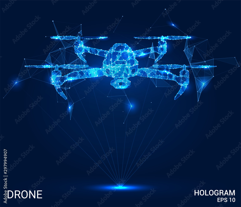 Wall mural hologram drone. a drone of polygons, triangles of points and lines. shipping by air if the structure