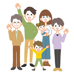 家族　三世代　全身　集合