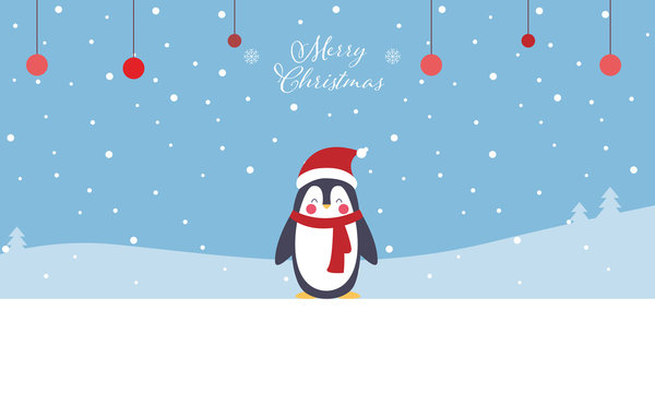 Merry Christmas - Geschenkkarte, Pinguin mit Mütze und Schal, Banner