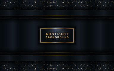 Abstract luxury black background overlap layer on dark space with golden lines combinations for use element cover, banner, brochure, and flyer. Texture with golden glitters dots element decoration