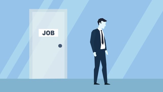 Blue Style Businessman Kicked Out of Work Door Flat Cartoon Character Animation