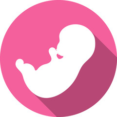 The embryo is a round icon with a shadow. Baby, fetus, maternity, pink icon flat design
