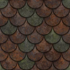 Fotobehang Industriële stijl Naadloze geroeste metalen textuur van visschubben, 3d illustratie