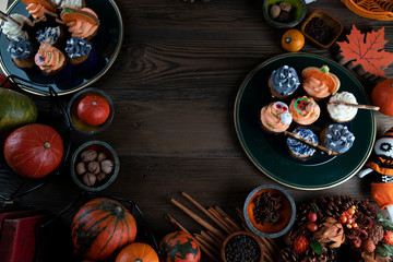 Obraz na płótnie Canvas Halloween background concept. Cookies prepared for Halloween.