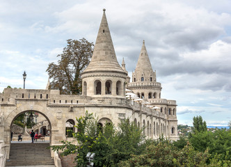 Tourists on the Trinity Square near Fisherman's Bastion in Budapest, Hungary.