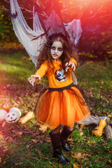 Girl transformed into zombies, costume for halloween.