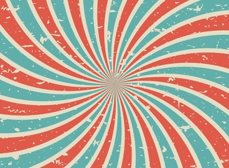 Fototapeta premium Sunlight retro faded grunge background. blue and red color burst background. Vector illustration. Sun beam ray background.
