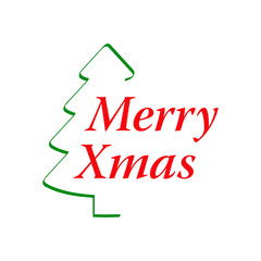 Logotipo con texto Merry Xmas color rojo con árbol de navidad lineal dividido color verde