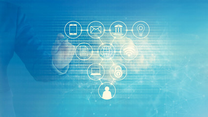 Cloud computing, Businessman touching icon network connection and information from cloud based sever.
