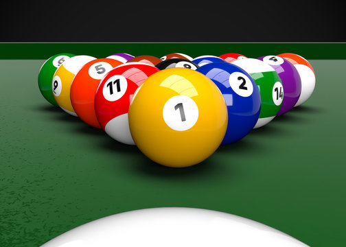 American Pool Billiards Balls Table Set Up 3D Render