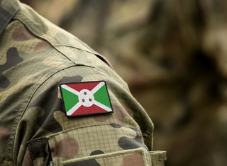 Flag of Burundi on military uniform. Army, troops, soldiers, Africa,(collage).