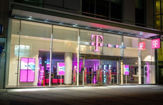 Nuremberg, Germany - October, 2019: German Telekom store in Nuremberg city center