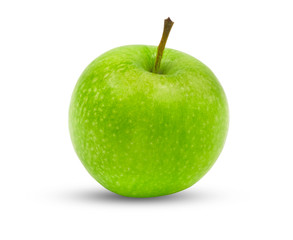 Close-up of Whole fresh green apple fruit isolate on white background with clipping path.