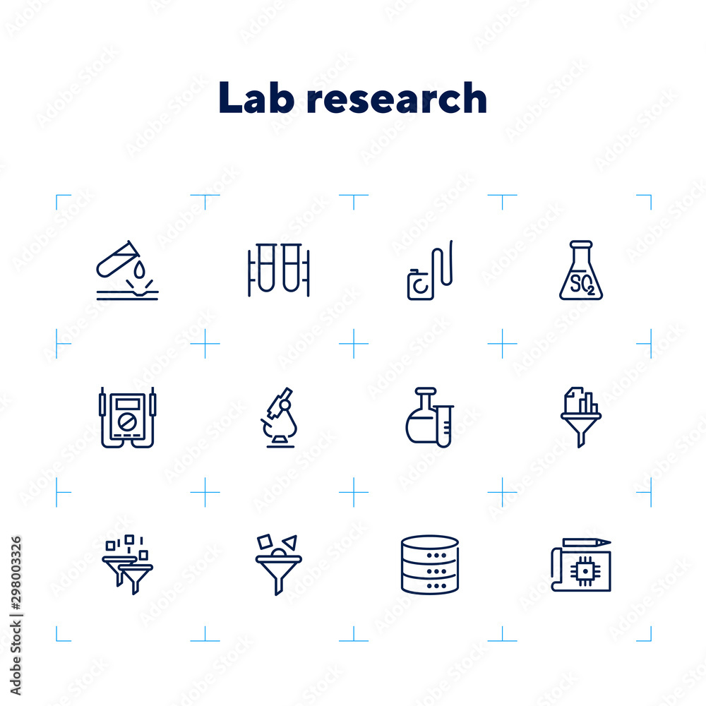 Poster Laboratory equipment icons. Set of line icons on white background. Science concept. Vector illustration can be used for topics like investigation, experiment