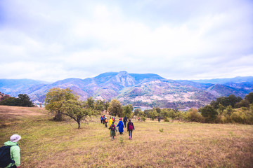 Obraz premium Healthy Lifestyle People Hiking In Nature