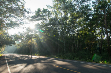landscape view. the road on morning and sunrise