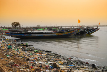 Pollution on the beach of beach of Senegal, africa