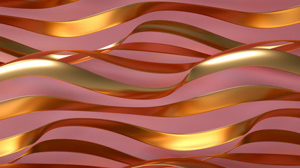 Golden wave background. 3d illustration, 3d rendering.