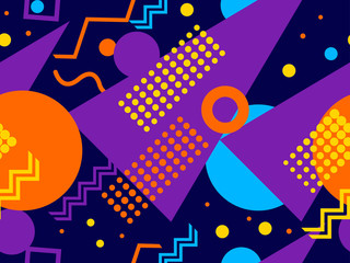 Memphis seamless pattern. Chaotic geometric shapes in the style of 80s. For promotional products, wrapping paper and printing. Vector illustration