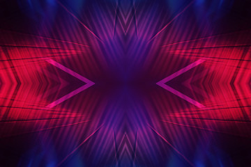 Dark abstract futuristic background. Neon lines glow. Neon lines, shapes. Multi-colored glow, blurry lights, bokeh. Empty stage background