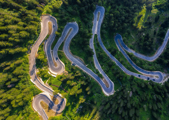 Aerial view of Maloja Pass road in Switzerland