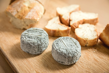 Baguette bread with blue cheese. Close up