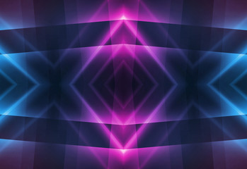 Dark abstract futuristic background. Neon lines glow. Neon lines, shapes. Multi-colored glow,...