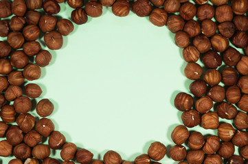 circle hazelnut frame on pastel green background