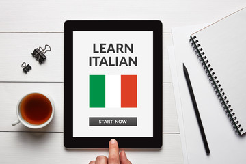 Learn Italian concept on tablet screen