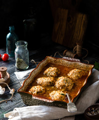 homemade meatballs or cutlets in tomato sauce