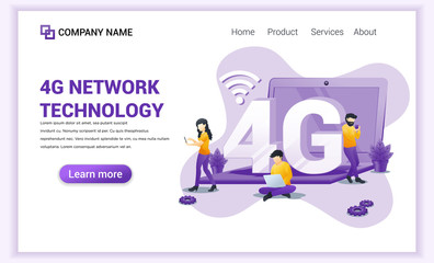 4G network technology concept. Internet systems telecommunication service. People using High speed wireless connection 4G via laptop and smartphone. Flat vector illustration