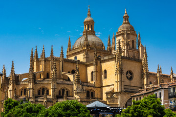 Fototapeta na wymiar Segovia Cathedral a Roman Catholic gothic style located in the middle of Segovia near Madrid