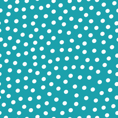 White hand drawn dots or abstract snow in random scattered design. Seamless vector pattern on bright blue background. Great winter or beach themed products, stationery, packaging, texture, concept