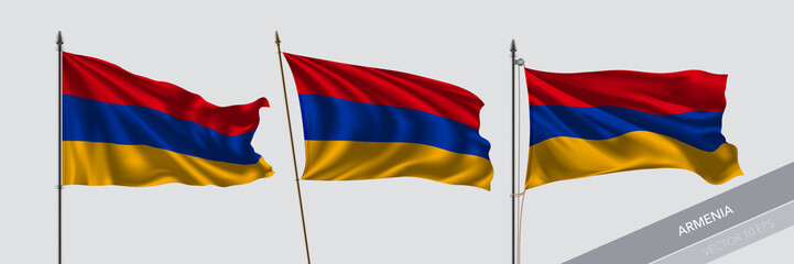 Fototapeta na wymiar Set of Armenia waving flag on isolated background vector illustration