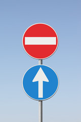 Contradiction concept with road signs - concept image
