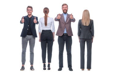 Obraz premium in full growth. business people showing thumbs up