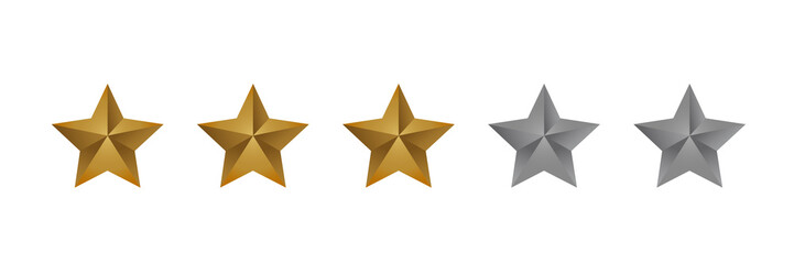 luxury three stars golden gradient rating icon vector.