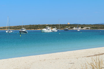 Fototapeta na wymiar Playa de s'Alga coast, Espalmador, private island above Formentera