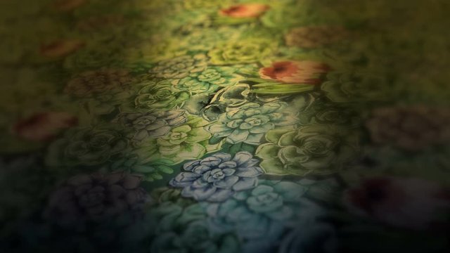 Abstract background with hand drawn watercolor succulents and flowers. Seamless looping 4K footage. 